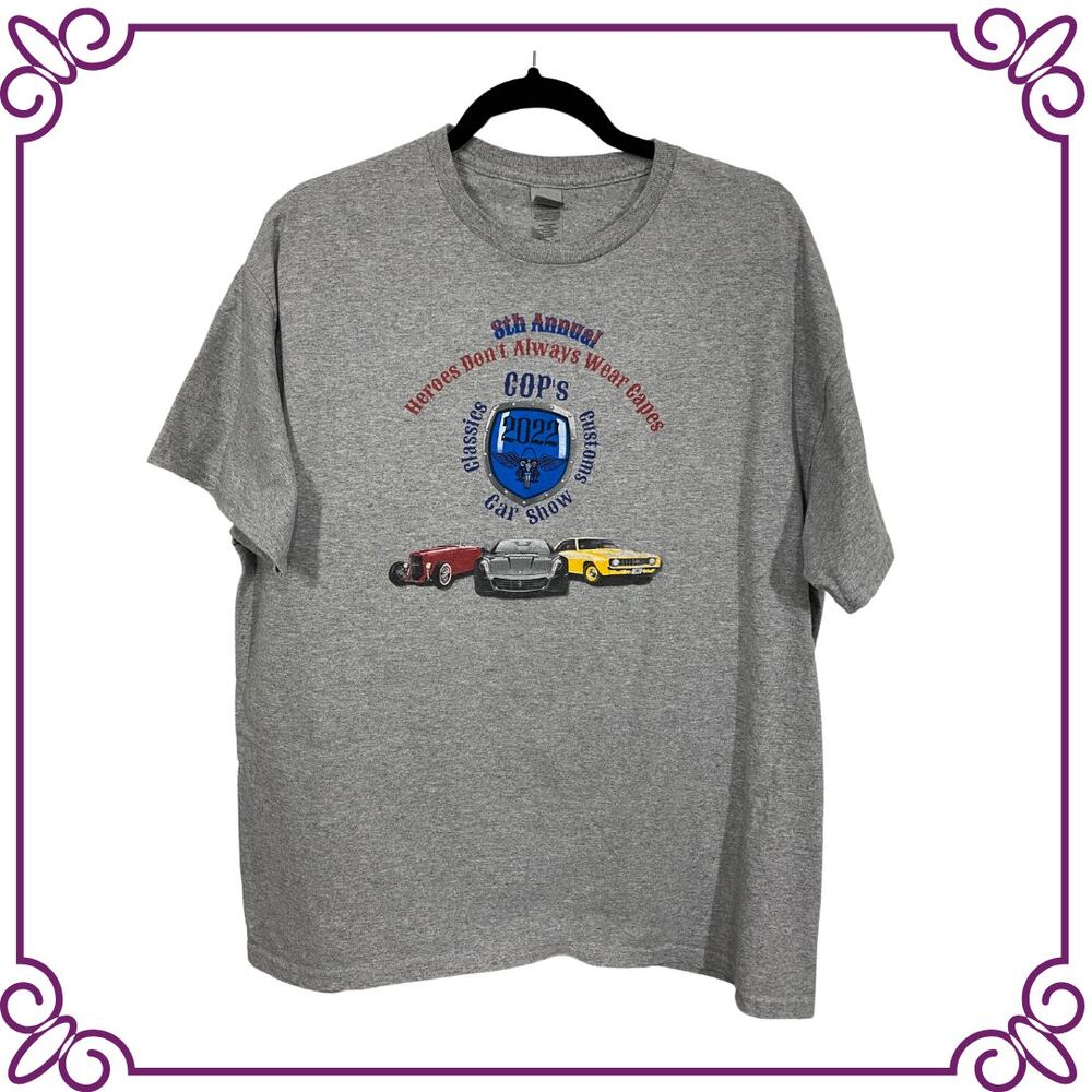 Heroes Don't Always Wear Capes 8th Annual Car Show Gray T-Shirt Size XL